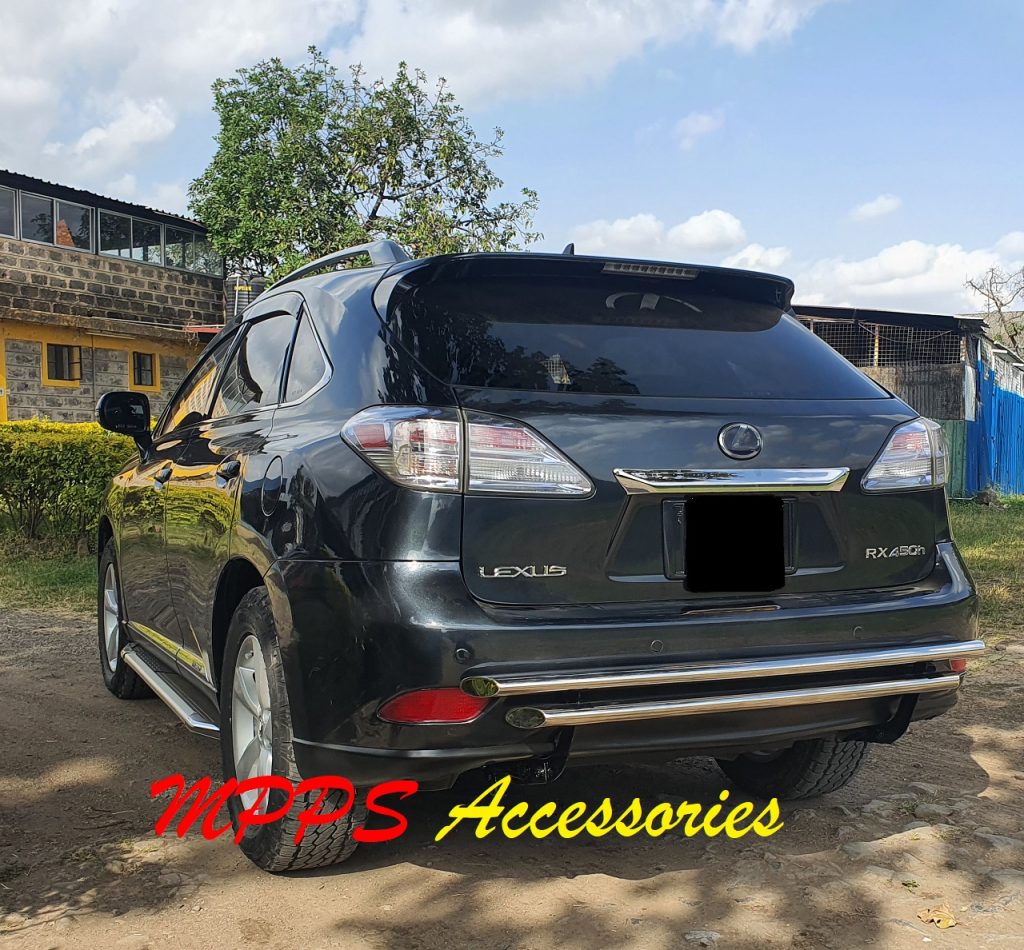 Black Lexus RX with a twin-tube rear bar and side steps fitted by MPPS